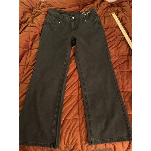 Gilipur Denim - Gilipur Womens Black Wide-Leg Jeans ML069 29" Inseam Cotton/Polyester